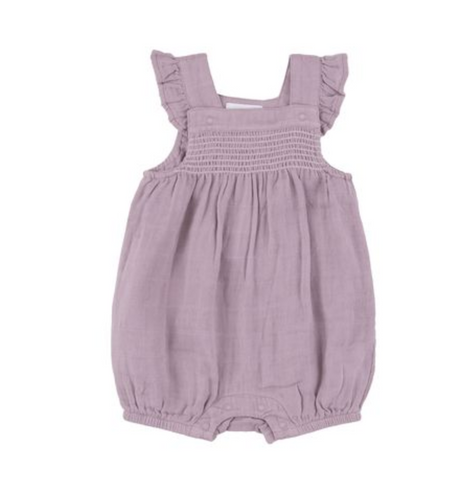 DUSTY LAVENDER Solid Muslin Smocked Front Overall Shortie