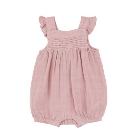 DUSTY PINK Solid Muslin Smocked Front Overall Shortie