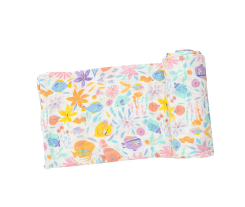 TROPICAL FISH FLORAL Swaddle Blanket