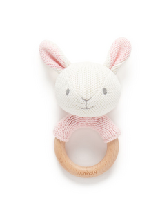 KNITTED RABBIT RATTLE-PINK