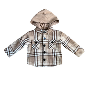 Hooded Shacket in Mocha Plaid