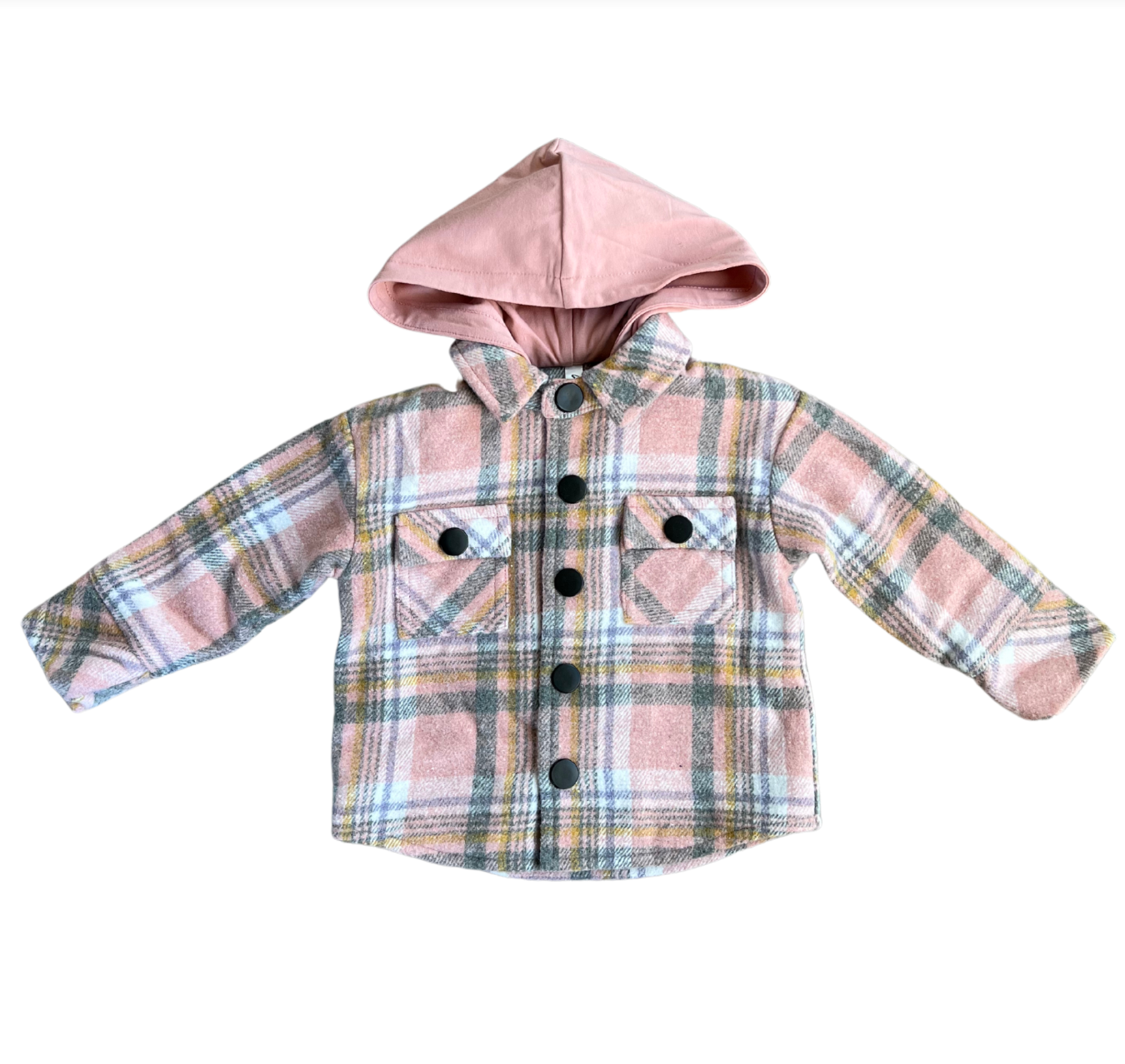 Hooded Shacket in Pink Plaid