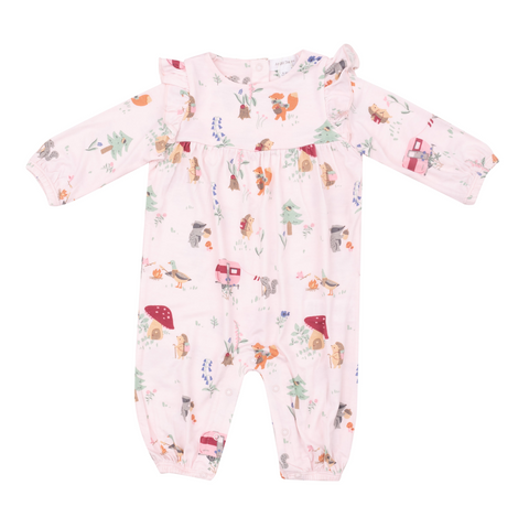 Cute Animal Campers Ruffle Sleeve Romper