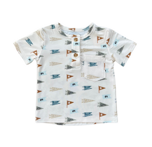 Boy's Short Sleeve Henley Shirt-Retro Banner