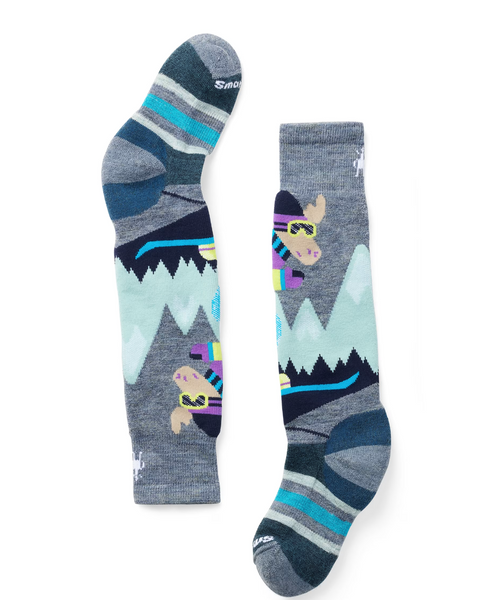 Kids' Wintersport Full Cushion Mountain Moose Pattern Over The Calf Socks