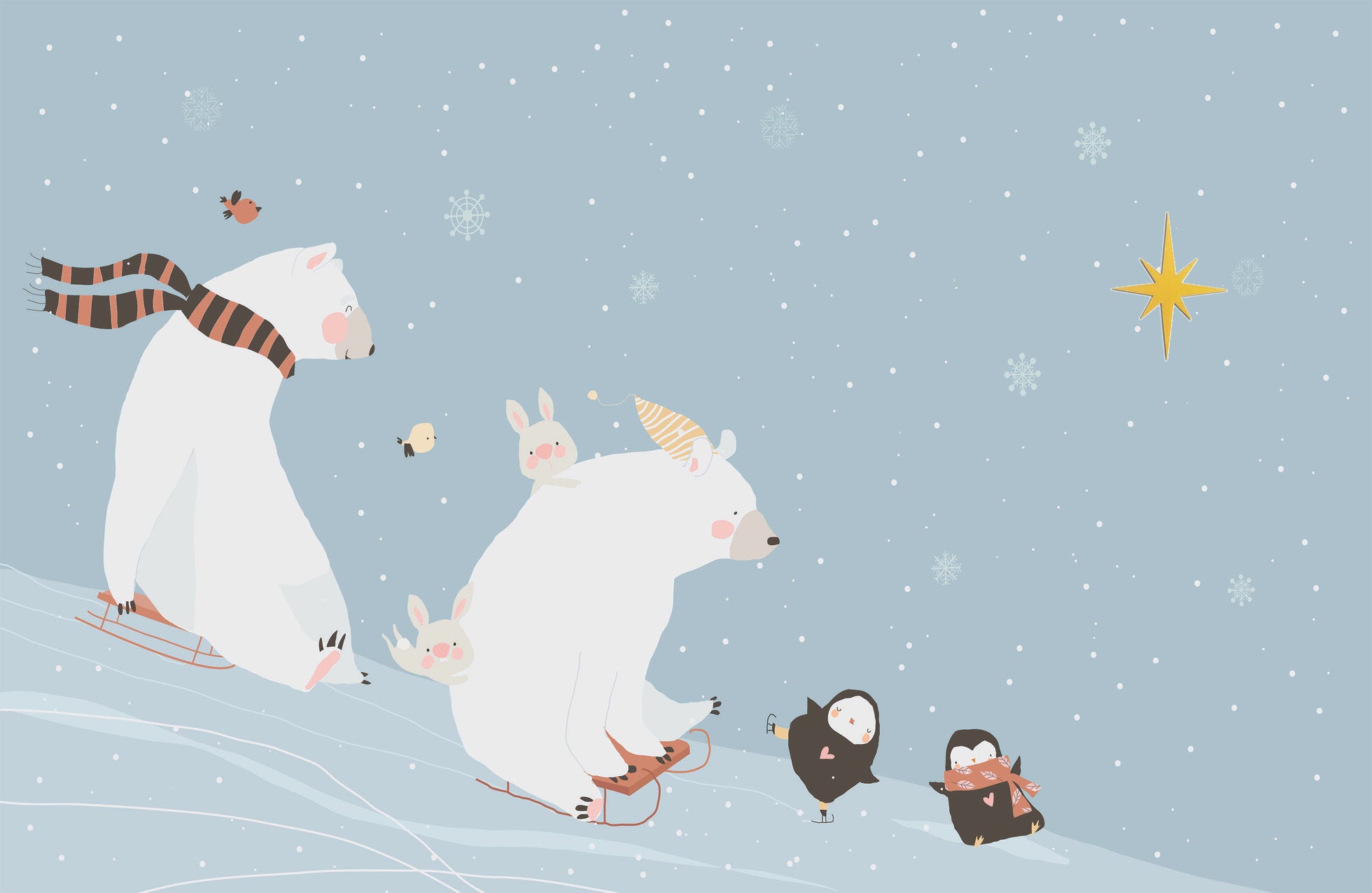 Polar Bear Ski 3D - Organic Cotton Knit Blanket