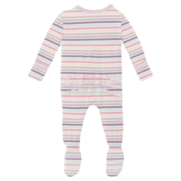 Print Muffin Ruffle Footie with 2 Way Zipper -Ice Cream Stripe