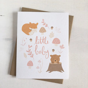 Little Baby - Fox Bear Woodland New Baby Greeting Card