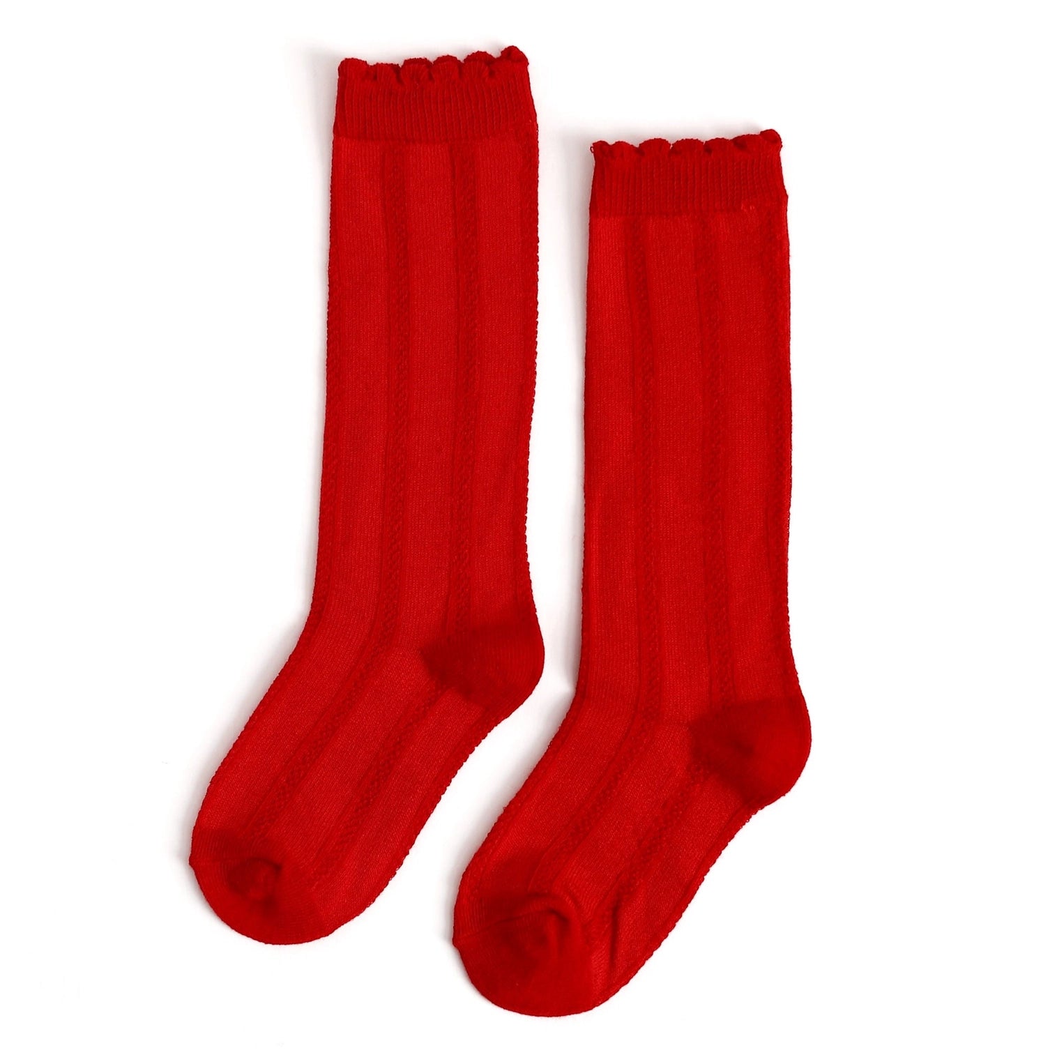 Scalloped Knee High Socks-Bright Red