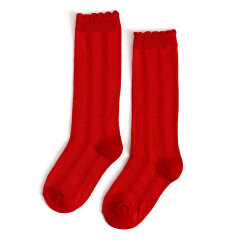 Scalloped Knee High Socks-Bright Red
