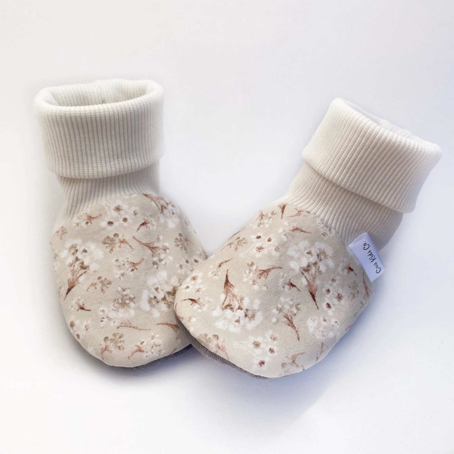 Cream Floral Baby Booties