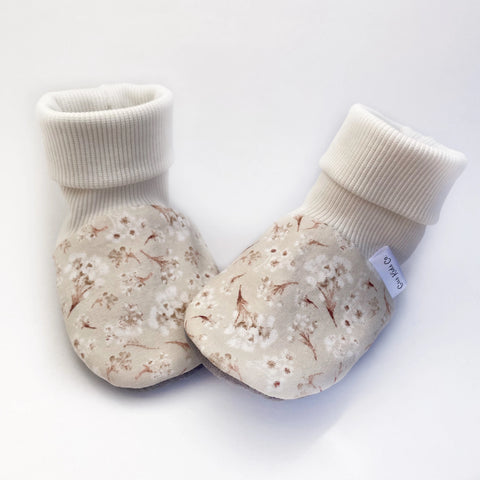 Cream Floral Baby Booties