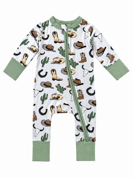 2-Way Zip Romper-Cowboy Country