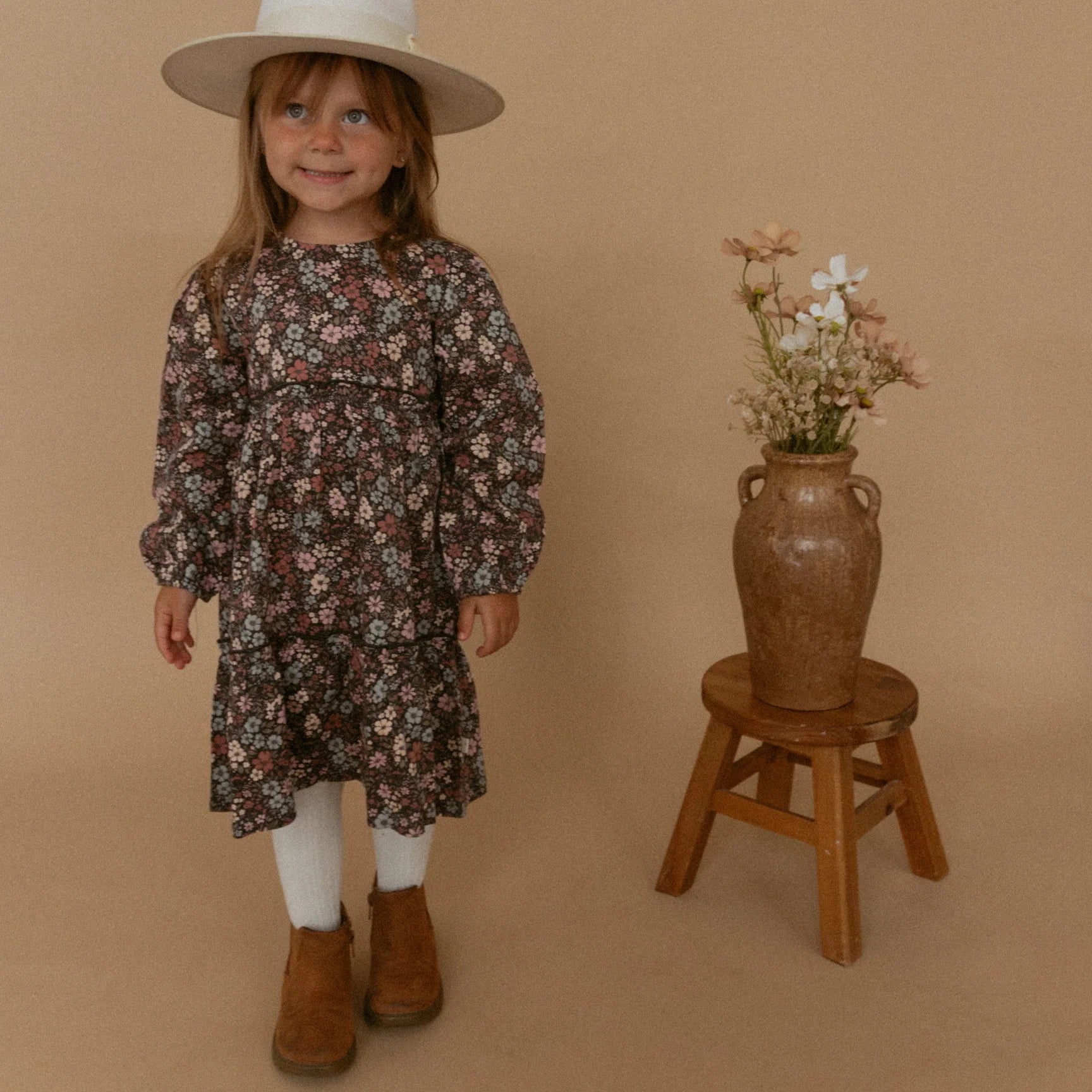 Organic Long Sleeve Tiered Dress - Bohemian Floral