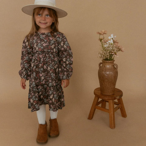 Organic Long Sleeve Tiered Dress - Bohemian Floral