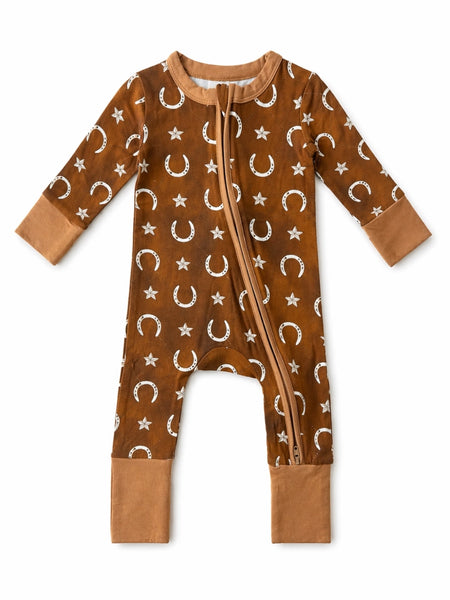 2-Way Zip Romper-Rusty Horseshoe