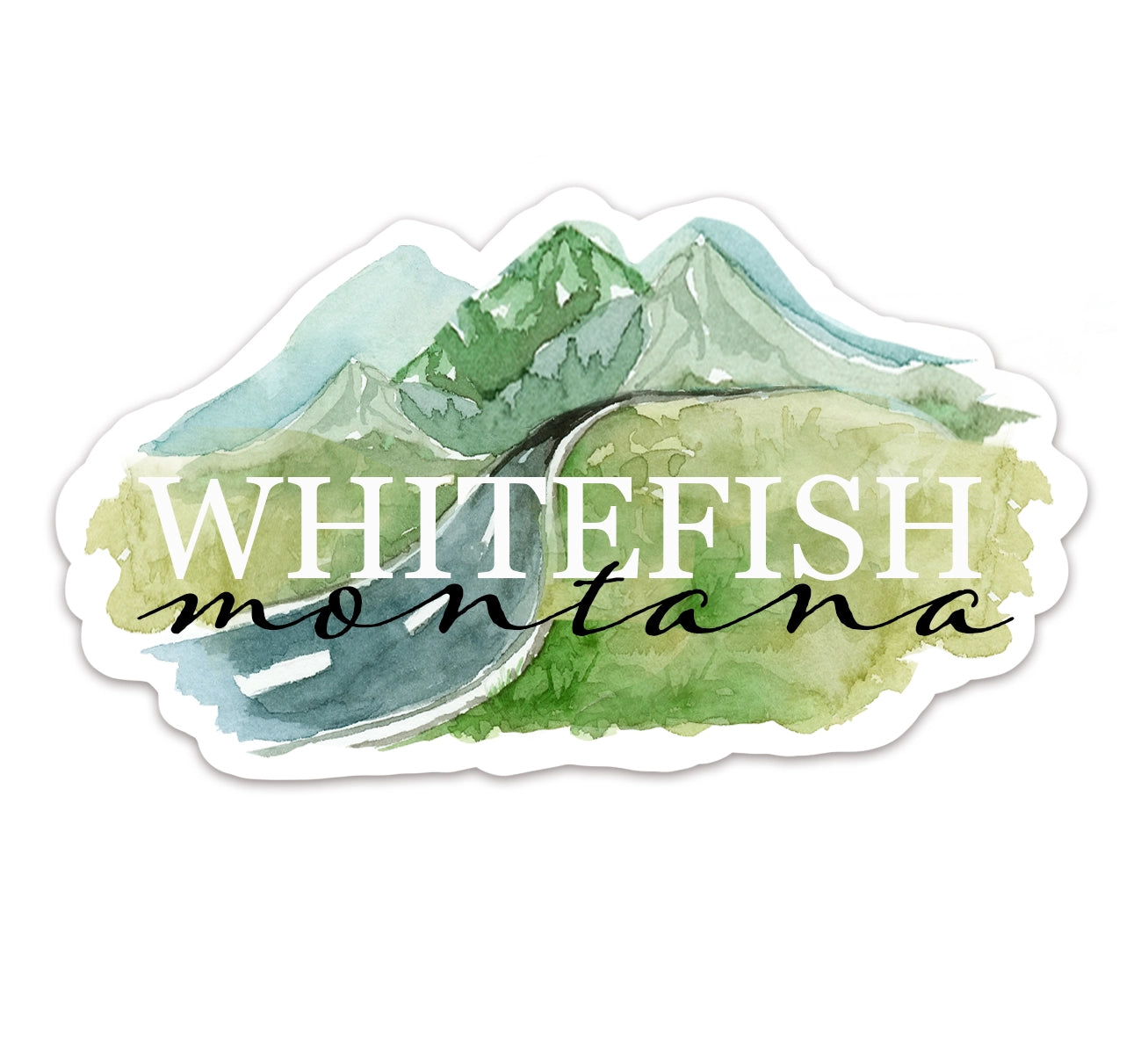 Whitefish Montana Watercolor Mountains Sticker