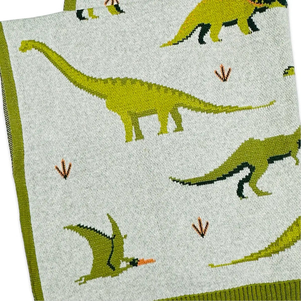 Green Dinosaur - Jacquard Knit Baby Blanket