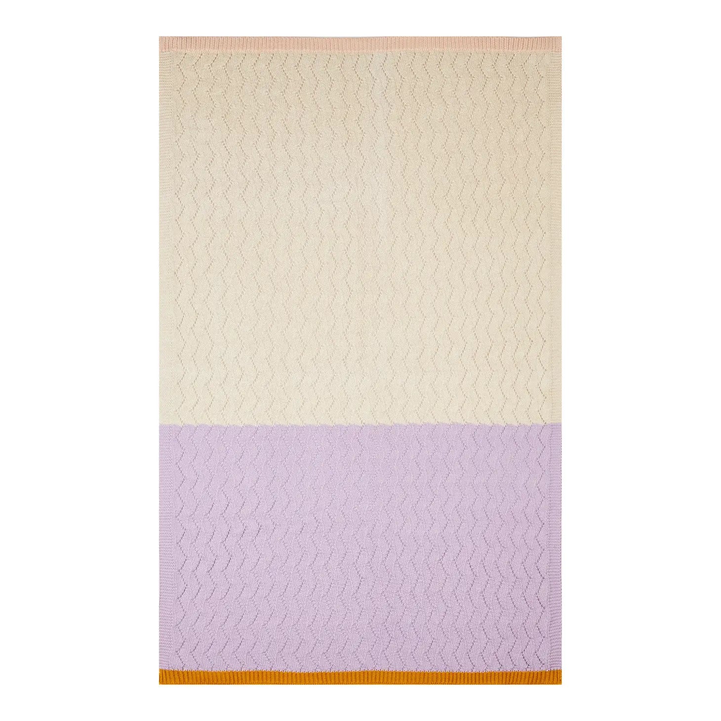 Textured Zigzag Knit Cotton Baby Blanket - Lilac & Cream