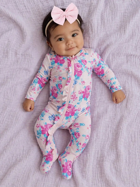 2-Way Zip Ruffle Footie -Garden Secrets