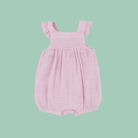 BALLET Solid Muslin Smocked Front Overall Shortie