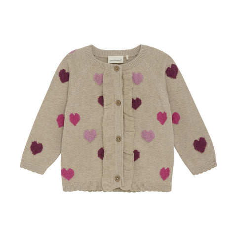 Knit Cardigan-Hearts on Beige