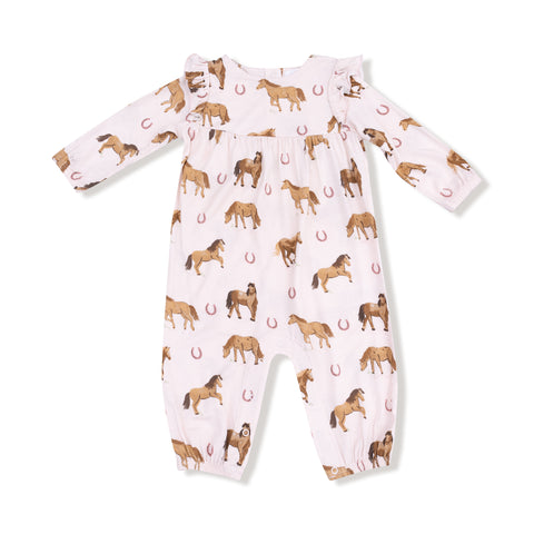 Horses Pink - Ruffle Sleeve Romper
