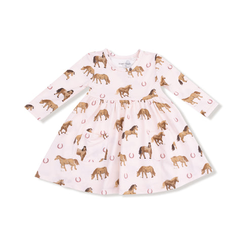 Horses-Pink L/S Twirly Dress