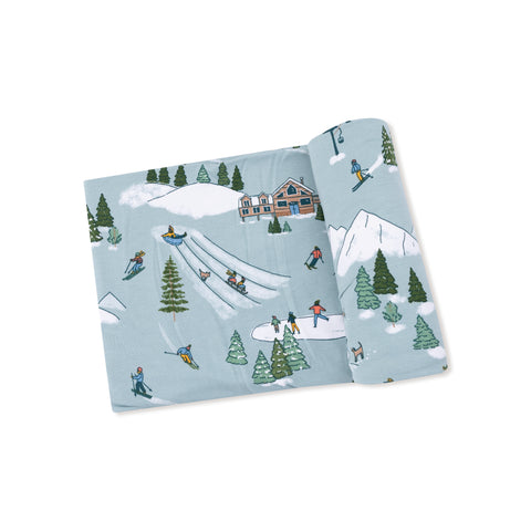 Winter Fun Skiers Bamboo Swaddle Blanket
