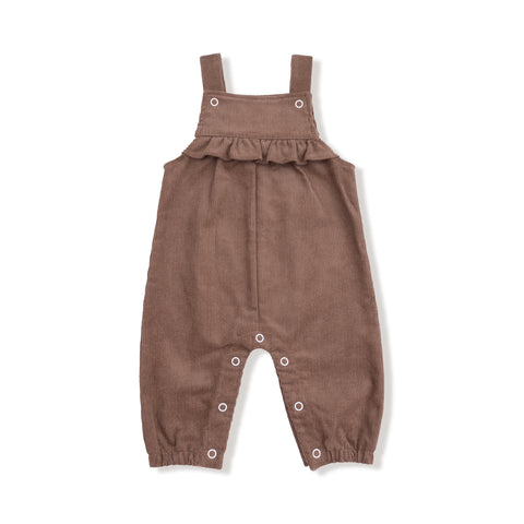 Cord Chocolate Malt-Yoke Ruffle Overall