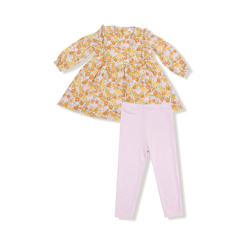 Sweet Amber Floral - Ruffle L/S Dress + Ribbed Legging