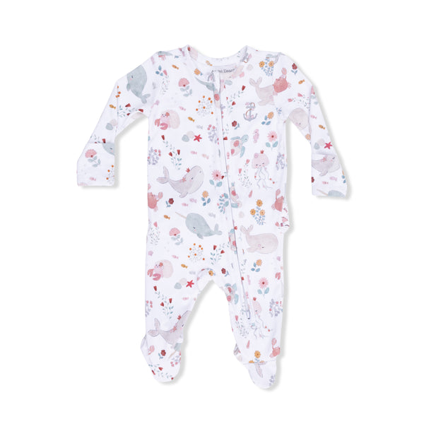 Garden Sea Creatures - 2 Way Ruffle Back Zipper Footie