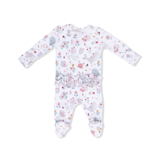 Garden Sea Creatures - 2 Way Ruffle Back Zipper Footie