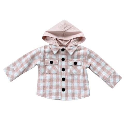 Hooded Shacket - Misty Rose Plaid