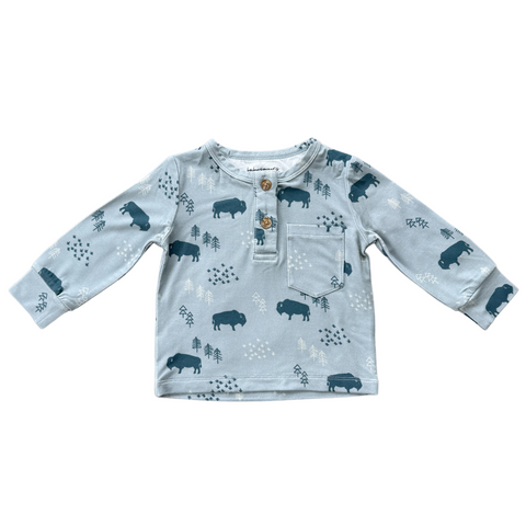 Boy's Long Sleeve Henley Shirt-Buffalo