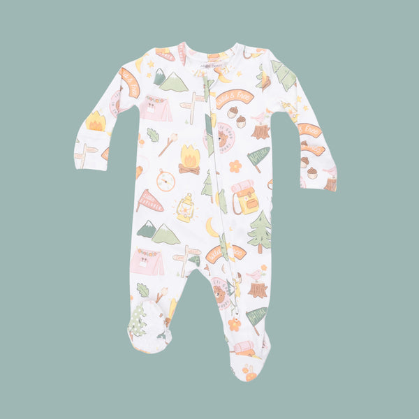 Camping Pink - 2 Way Ruffle Back Zipper Footie