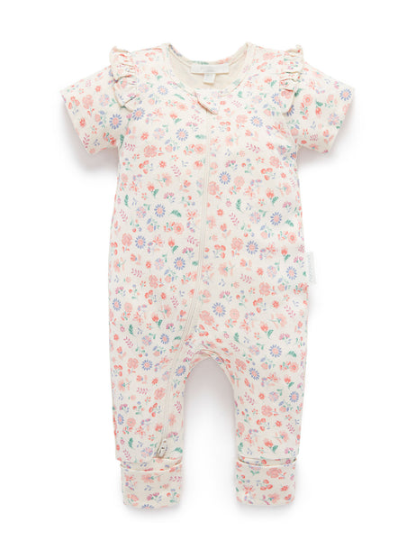 PRINTED SS ZIP GROWSUIT-Flor