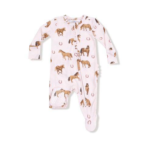 Horses-Pink Ruffle Zipper Footie