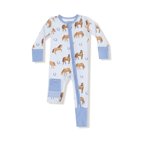 Horses-Blue 2-Way Zipper Romper