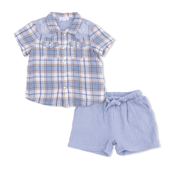 Western Boot Plaid - Short Sleeve Western Pearl Snap Shirt W/ Short