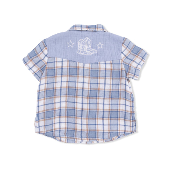 Western Boot Plaid - Short Sleeve Western Pearl Snap Shirt W/ Short