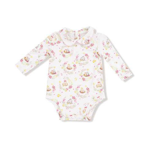 Floral Owl Families Peter Pan Collar Bodysuit