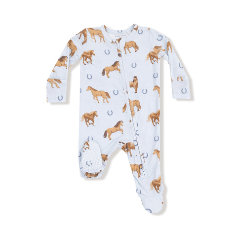Horses-Blue Zipper Footie