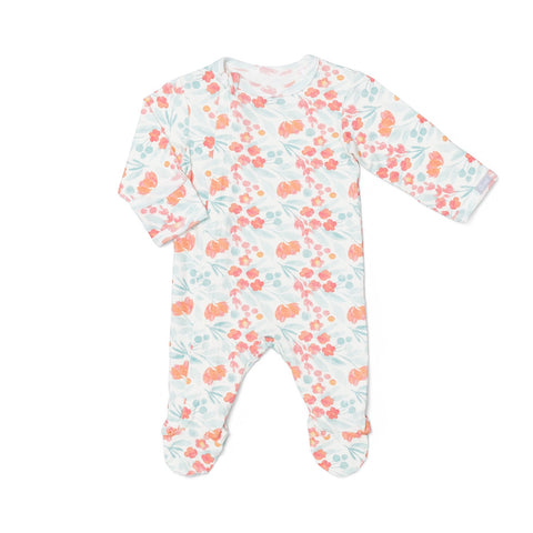 Modal Zip Footie-Multi Floral On Cream