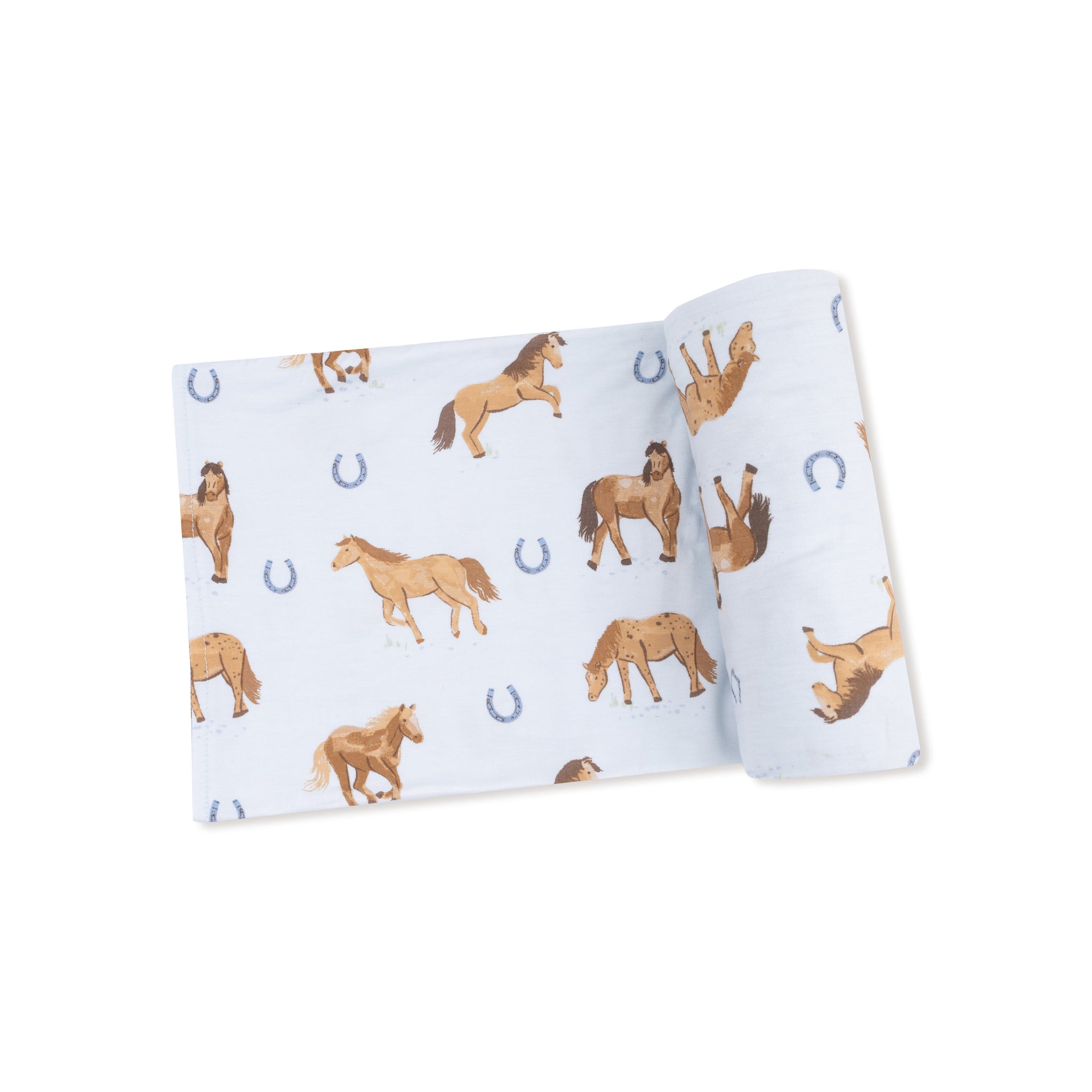 Horses-Blue Bamboo Swaddle Blanket