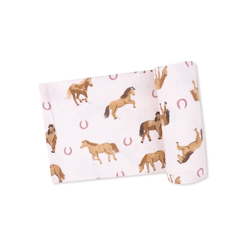 Horses-Pink Bamboo Swaddle Blanket