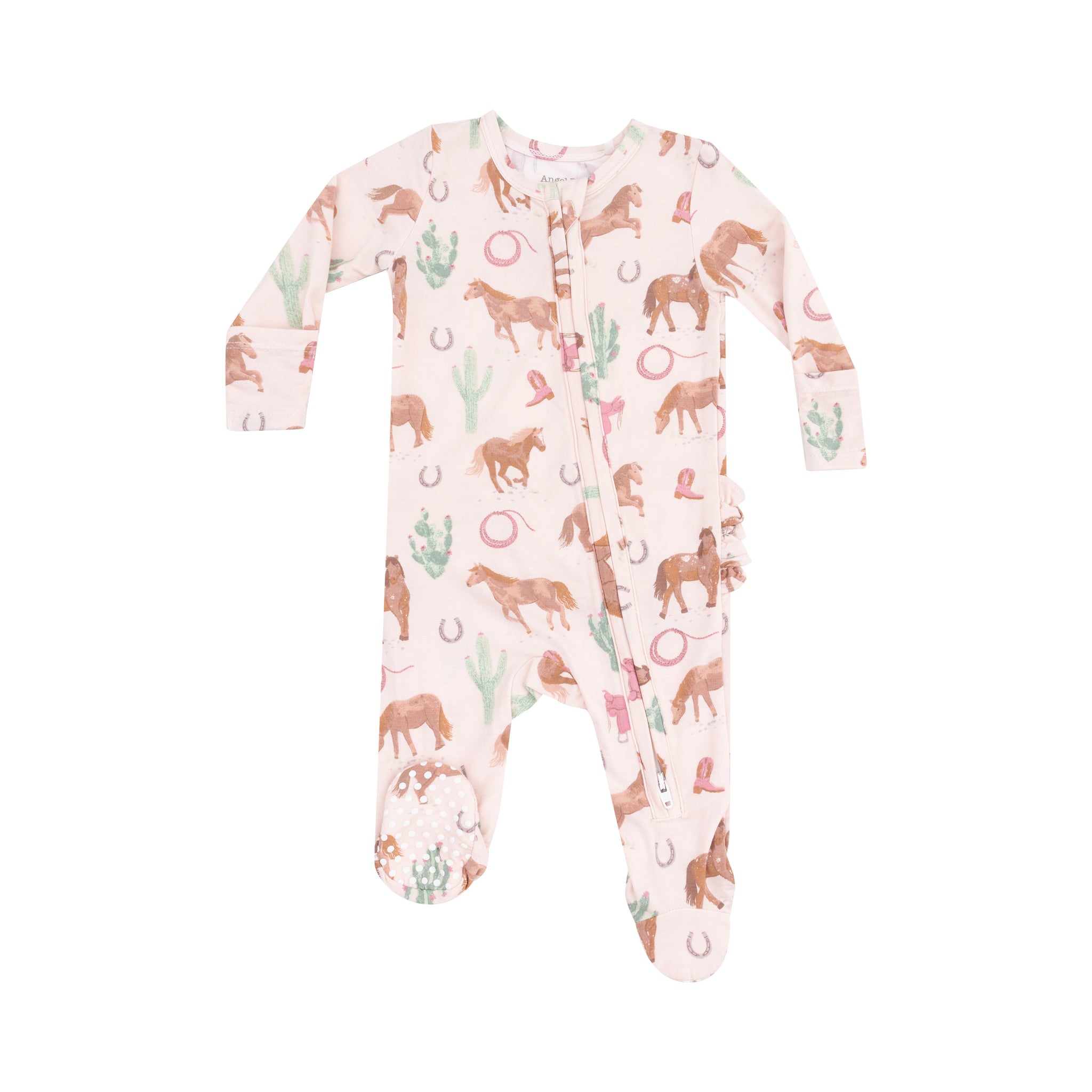 Western Horses Pink Ruffle Zipper Footie