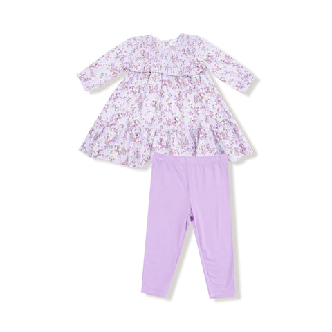 Sweet Dream Florals Smocked Ruffle Tiered Dress And Legging