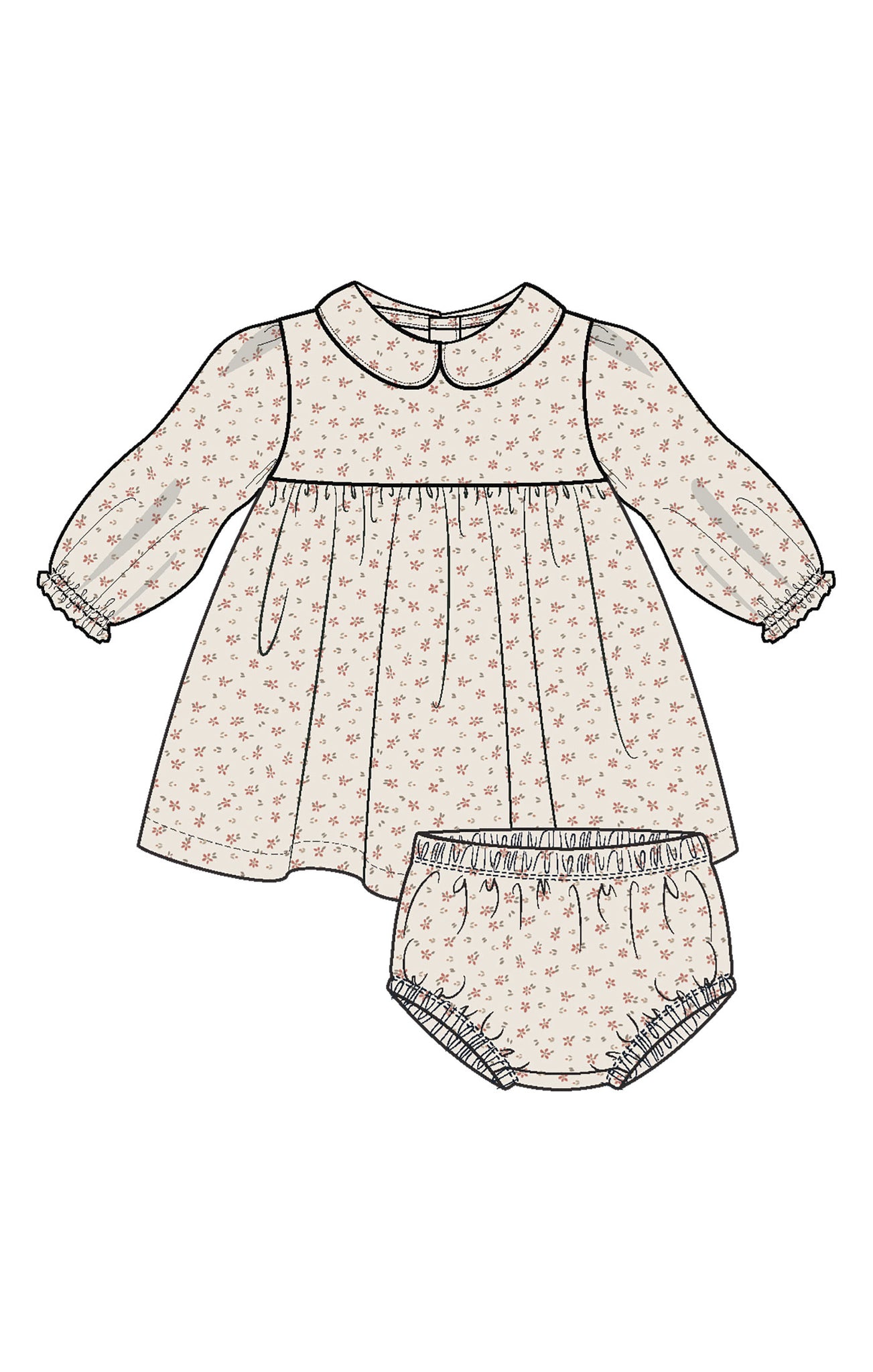 Carrie Floral Peter Pan Collar Dress + Diaper Cover