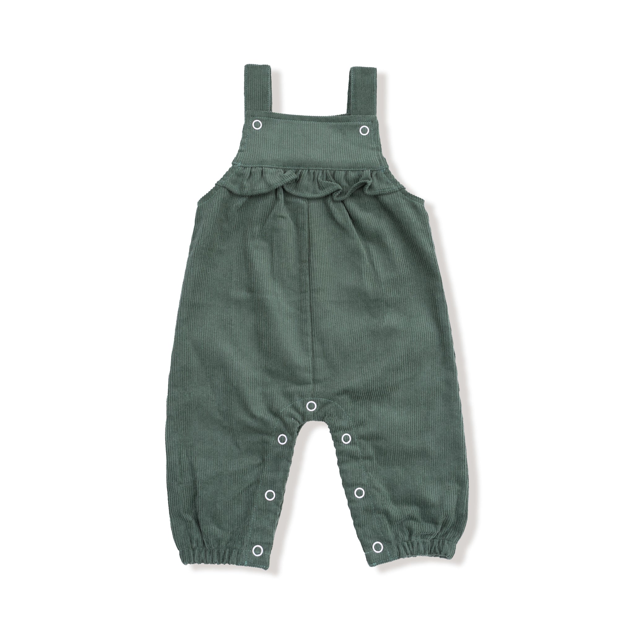 Cord Dark Ivy-Yoke Ruffle Overall